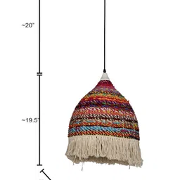 Fos Lighting Red & Yellow Printed Repurposed Fabric & Macrame Dome Pendant Ceiling Lamp image 2