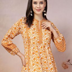 Stylum Floral Printede Mandarin Collar Puff Sleeves Cotton Top-picture-32