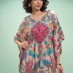Vishudh Women Ethnic Motifs Print Kimono Sleeve Kaftan Dress-image-31