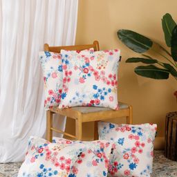 Arrabi White & Red Set of 5 Floral Square Cushion Covers-60