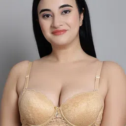MAKCLAN Women Floral Medium Coverage Lightly Padded Lace Plunge Bra-picture-46