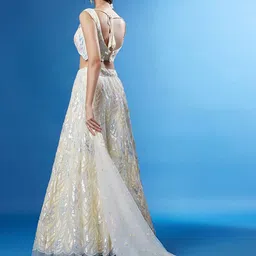 ODETTE Embroidered Sequinned Net Semi-Stitched Lehenga & Unstitched Blouse With Dupatta image 5