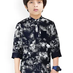 MADE IN THE SHADE Boys Abstract Printed Mandarin Collar Pure Cotton Short Kurta-picture-9
