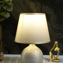 TAYHAA Grey & Gold-Toned Textured Ceramic Contemporary Frusturical Shaped Table Lamp-20