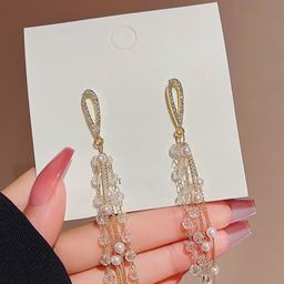 Celestique Korean Gold-Plated Pearls Beaded Contemporary Drop Earrings-26