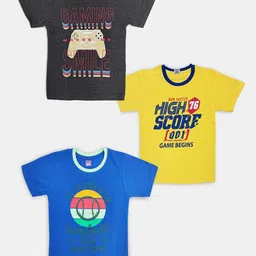 Here&Now X Game Begins Boys Pack of 3 Assorted Typography Printed T-shirts-image-73