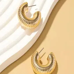 V FASHION JEWELLERY Stainless Steel Gold-Plated Spiral Contemporary Half Hoop Earrings-image-63