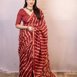 KALINI Zari Border Leheriya Saree-image-0