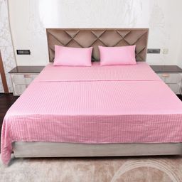 AJISH Pink Striped 300 TC King Bedsheet with 2 Pillow Covers-image-36