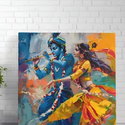 SAF Blue & Gold-Toned Lord Radha Krishna Religious Canvas Wall Art-image-70