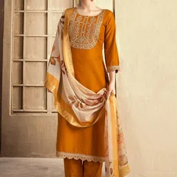 MOKOSH Women Embroidered Regular Sequinned Kurta with Trousers & With Dupatta image 4
