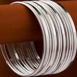 Sangria Set of 12 Silver Plated & Textured Classic Bangles-image-15