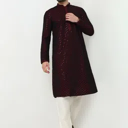 Ethnicity Men Embroidered Regular Thread Work Pure Silk Kurta with Pyjamas-picture-20