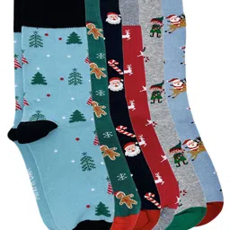 Mint & Oak Men Pack Of 6 Holiday Hug  Patterned Calf-Length Socks-picture-4