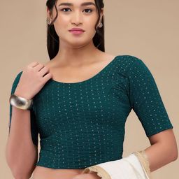 SALWAR STUDIO Sequinned Self-Design Non Padded Readymade Saree Blouse-image-39
