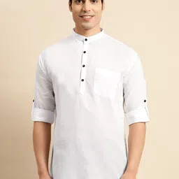 RAJUBHAI HARGOVINDAS Mandarin Collar Relaxed Fit Cotton Casual Shirt-image-3