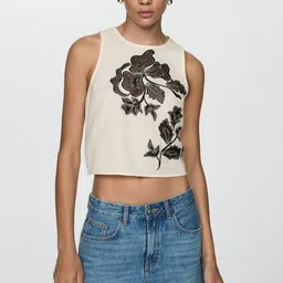 MANGO Floral Embroidered Cotton Linen Crop Top-picture-34