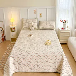 JC HOME Beige & Brown Printed 240 TC Double Queen Bed Set-1.8 m X 2 m-image-45