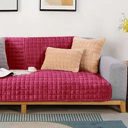 Stylista Red Polyester Sofa Cover With Arms-image-8