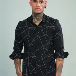 Blu MNKY Smart Slim Fit Abstract Printed Cutaway Collar Shirt-image-55