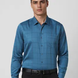Van Heusen Men Slim Fit Spread Collar Windowpane Checked Cotton Formal Shirt-picture-27