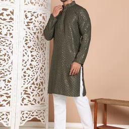 Jompers Men Embroidered Regular Sequinned Kurta with Pyjamas image 5