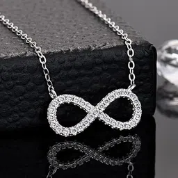 DIVASTRI Stainless Steel Silver-Plated CZ Studded Infinity Shaped Pendants With Chains-24
