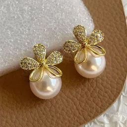 Krelin Gold-Plated Floral Stainless Steel Rhinestone Studded Antique Studs-picture-21