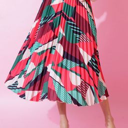 OTABU Abstract Printed Flared Midi Skirt-image-37