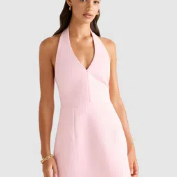 Forever New Women Solid Halter Neck Fit & Flare Mini Dress-36