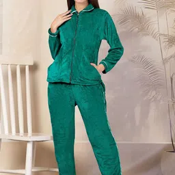 FABINALIV Women Solid Woollen Zip Closure Night Suit-image-95