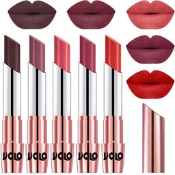 VOLO Set Of 5 Creme Matte Lipstick-Chocolate 35-Plum -Dark Peach 37-Rose Pink 38-Orange 49-6