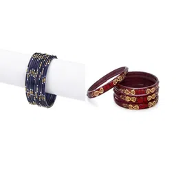 SOMIL Set of 16 Blue Alloy Artificial Stones & Beads Bangles-image-97