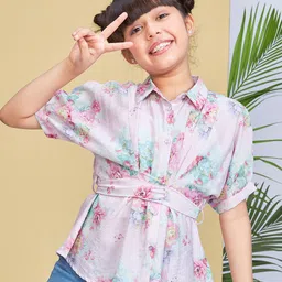 Peppermint Girls Floral Print Shirt Coller Shirt Style Top-22