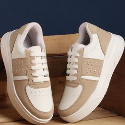 STEPIZIA Women White & Beige Colourblocked Sneakers-image-96
