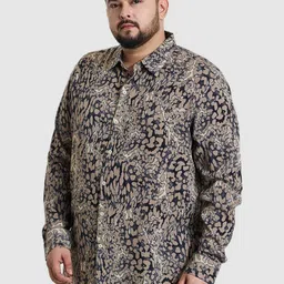 Snitch Men Plus Size Classic Regular Fit Spread Collar Abstract Printed Casual Shirt-picture-0