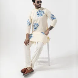 PulseIQ Men Beige Kurtas-image-106