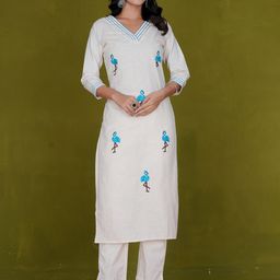 ZOYOTO Women Embroidered Regular Pure Cotton Kurta with Trousers-image-45