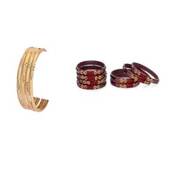 1ST TIME Set Of 12 Gold-Toned Alloy Artificial Stones & Beads Antique Bangles-picture-32