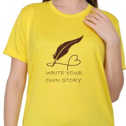 Women Graphic Print Round Neck Pure Cotton Yellow T-Shirt-image-5
