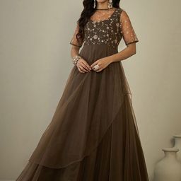Inddus Floral Embroidered  A-Line Maxi Ethnic Dresses-image-33