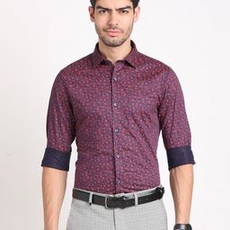 Turtle Men Classic Slim Fit Spread Collar Floral Printed Cotton Formal Shirt-image-87