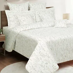 SWAYAM White & Green Floral 210 TC King Bedsheet with 2 Pillow Covers-image-38