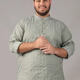 SOJANYA PLUS Size Geometric Woven Design Band Collar Cotton Straight Kurta-52