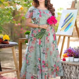Sugathari Floral Print Georgette Maxi Dress-image-6