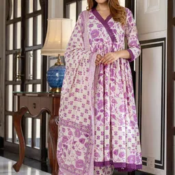 Kalini Women Floral Printed Pure Cotton Anarkali Kurta and Trousers With Dupatta-picture-38