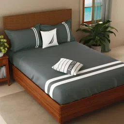 Nautica Grey & White Pure Cotton 500 TC King Bedsheet with 2 Pillow Covers 2.74 x 2.74 Mts-image-54