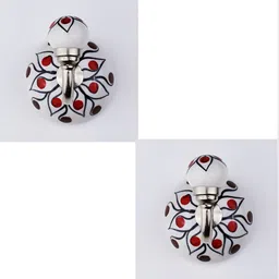 IndianShelf White & Red 2 Pieces Ceramic Flower Key Hooks Hangers-17