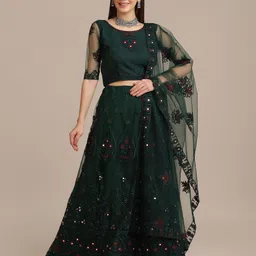 KALINI Embroidered Net Semi Stitched Lehenga & Unstitched Blouse With Dupatta image 1