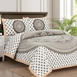 JAIPUR FABRIC White & Grey Ethnic Printed 144 TC Cotton King Bedsheet Set 2.54 m x 2.74 m-image-35